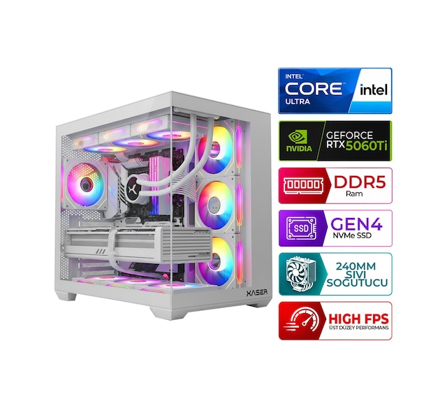 Xaser Kratos X160 Ultra 5 225F 16 GB 512 GB M.2 Nvme SSD 16 GB RTX5060Tİ Masaüstü Oyuncu Bilgisayarı