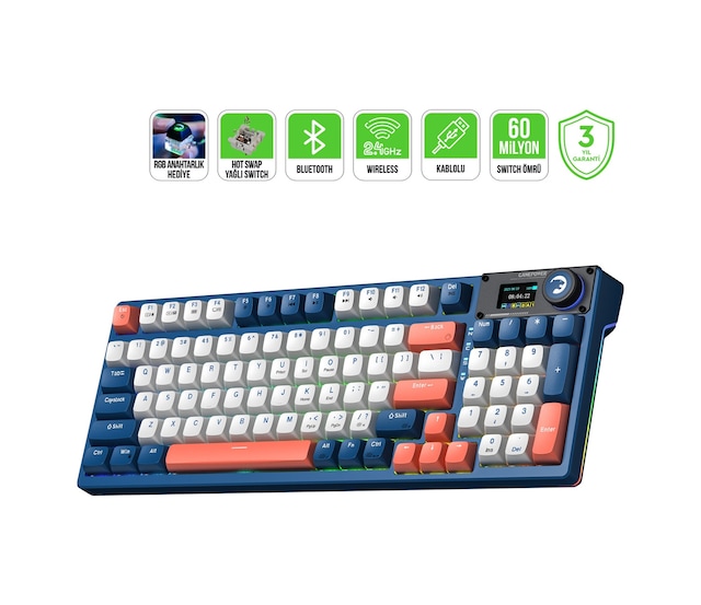 Gasket Elite X RGB Wireless/Bluetooth/Kablolu Mekanik Hot-Swap Yağlı Switch Klavye