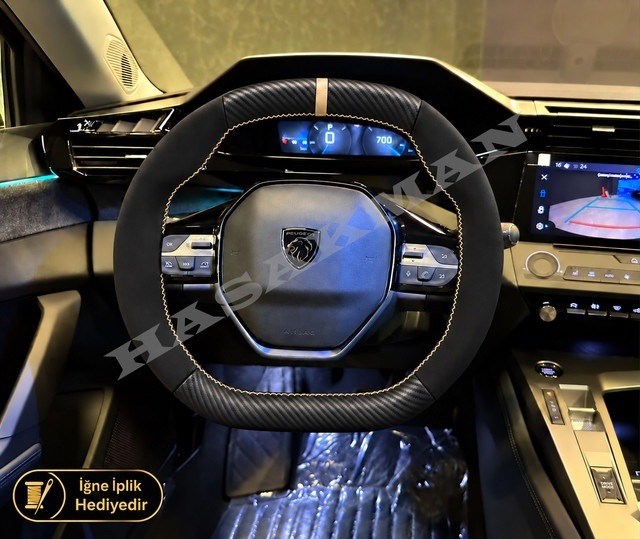 Peugeot 408 Dikme Direksiyon Kılıfı Alcantara Süet Mat Karbon Bej Yüzük Ve Dikiş Fastback Crossover-allure-gt 2023-2026