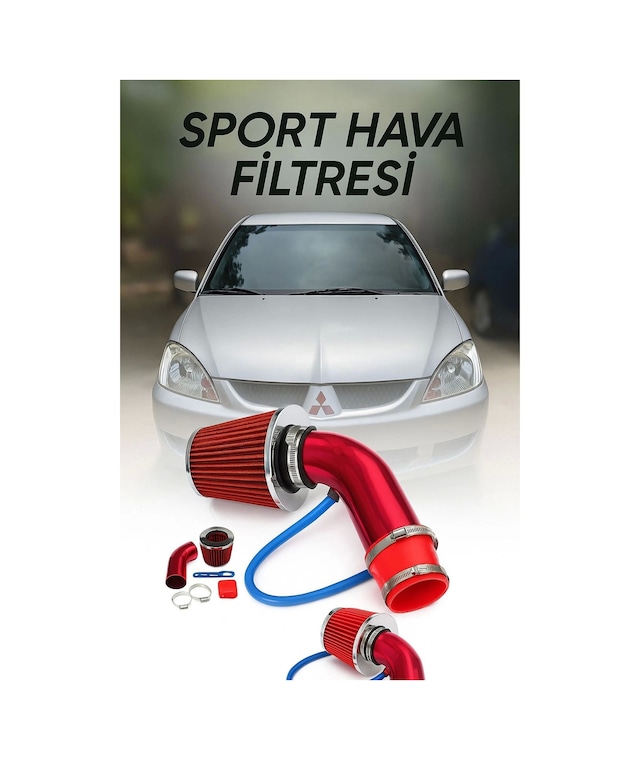 Mitsubishi Lancer Krom Borulu Spor Açık Hava Filtre Seti -boru Çapı 7,6cm-uzunluk 23cm