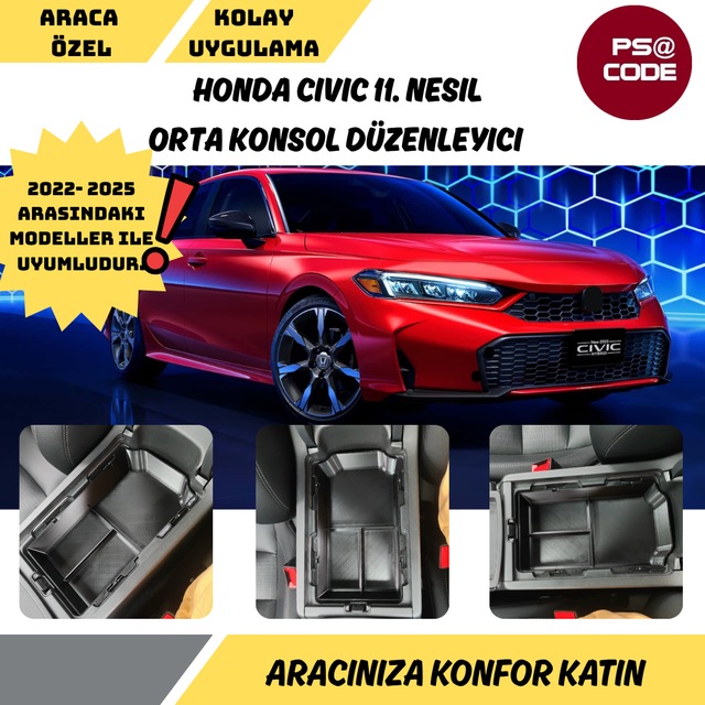 Honda Civic 11. Nesil Orta Konsol Düzenleyicisi- Organizer 2022-2023-2024-2025 Uyumludur