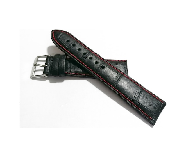 Fado &nbsp Seiko Uyumlu &&nbsp Hakiki &nbsp Dana &nbsp Derisi Saat Kordonu &nbsp 22 Mm &nbsp 131 &nbsp Kırmızı Dikişli &nbsp Siyah Siyah