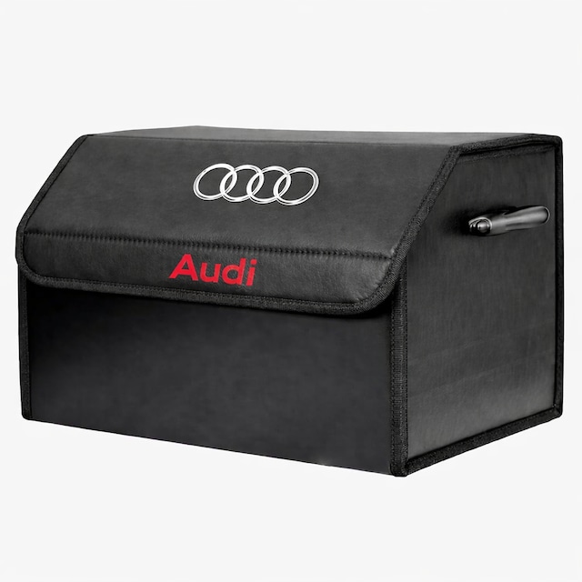 Audi Marka Logolu Oto Bagaj Organizer Çanta Oto Bagaj Çantası 2 Bölmeli Suni Deri 48 Cm X 31 Cm X 29 Cm