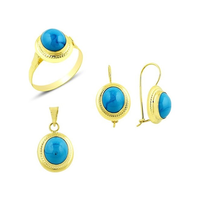 Firuze Taşlı Üçlü Set 7.45 Gram 14 Ayar Altın