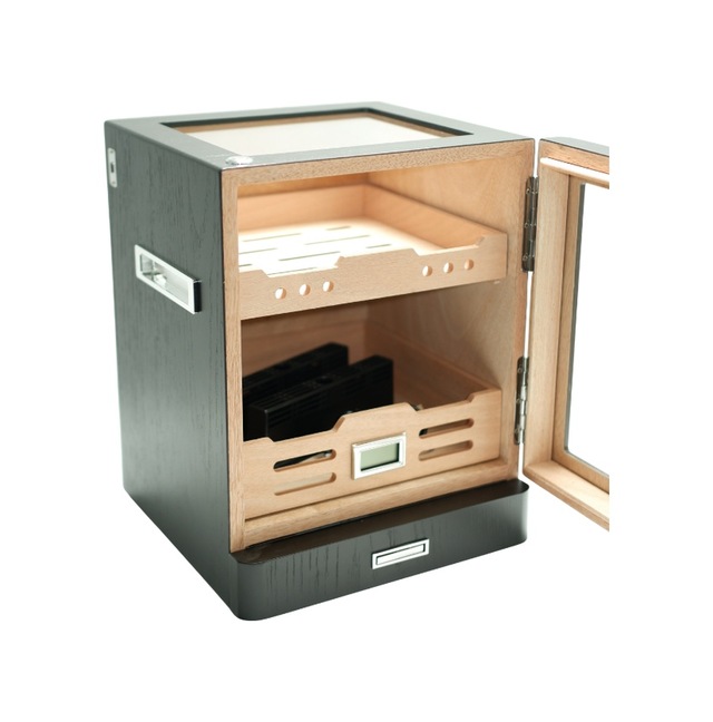 Premiumquality Sucre Aksesuar Çekmeceli İçi Ledli Siyah Sedir Humidor Puro Kutusu 00000tr9650