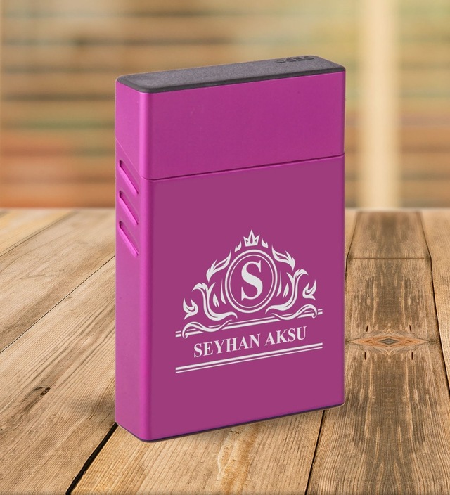 Bk Gift Kişiye Özel Mor Slim Boy Metal Sigara Kutusu-12 Siyah