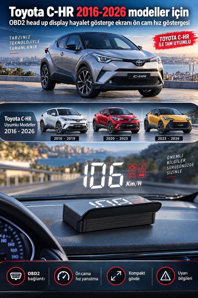 Toyota C-hr 2016-2026 Modeller İçin Obd2 Head Up Display Hayalet Gösterge Ekranı Ön Cam Hız Göstergesi