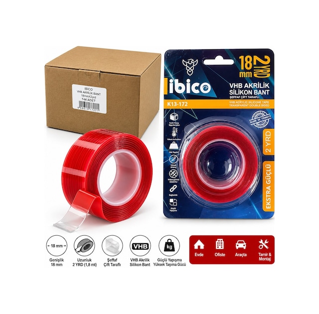 Hasbros Has-0183 Vhb Akrilik Silikonize Bant 18mmx2yrd Bandı Çift Taraflı Bant - 24'li Paket Diğer