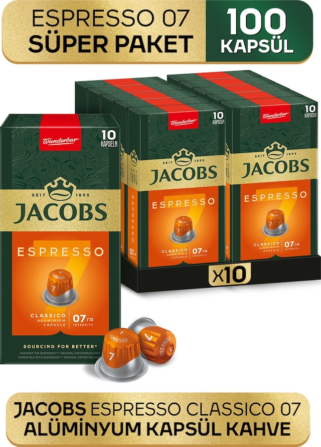 Jacobs Espresso 7 Classico Nespresso Uyumlu Alüminyum Kapsül Kahve 10 x 10'lu