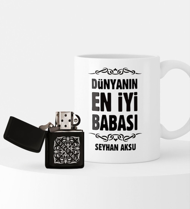 Kişiye Özel Dünyanın En İyi Babası Benzinli Çakmak ve Kupa Seti-6