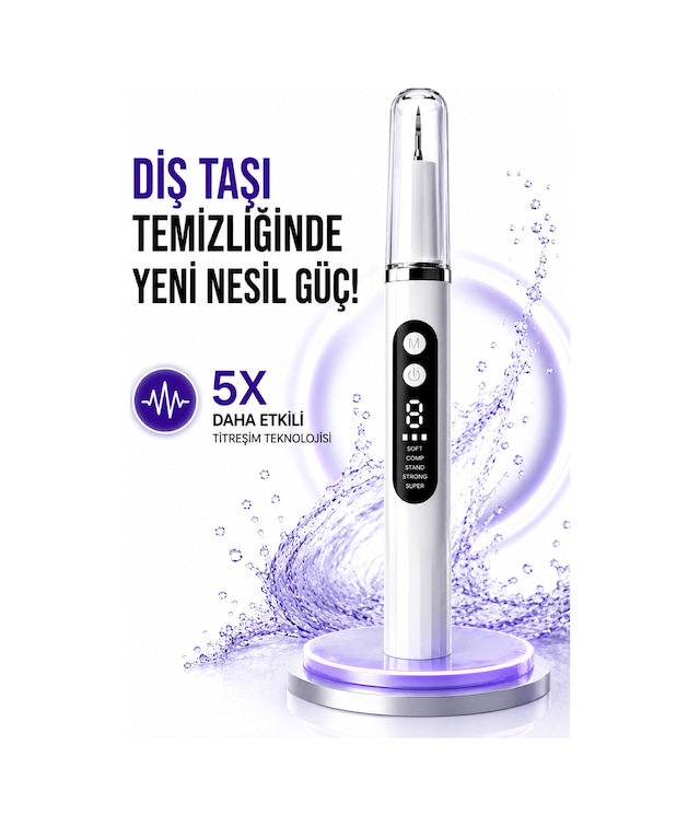 Diş Etitemizleme 500mah Bataryalı, 5x Temizleme Modlu Ultrasonik Akıllı Diş Temizleme Cihazı