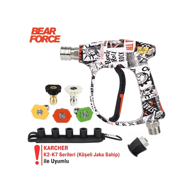 Robeve Bear Force Pop-art Tasarım Araç Yıkama Tabancası 5'li Nozzle Set İle Profesyonel Temizlik Karcher K Serisi Uyumlu