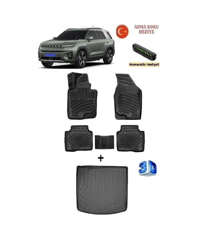 Rizline Ssangyong Torres Evx Elektrikli 2023 Sonrası Uyumlu 3d Havuzlu Paspas Ve Bagaj Havuzu Seti Asma Koku Ve Numaratör Hediyeli