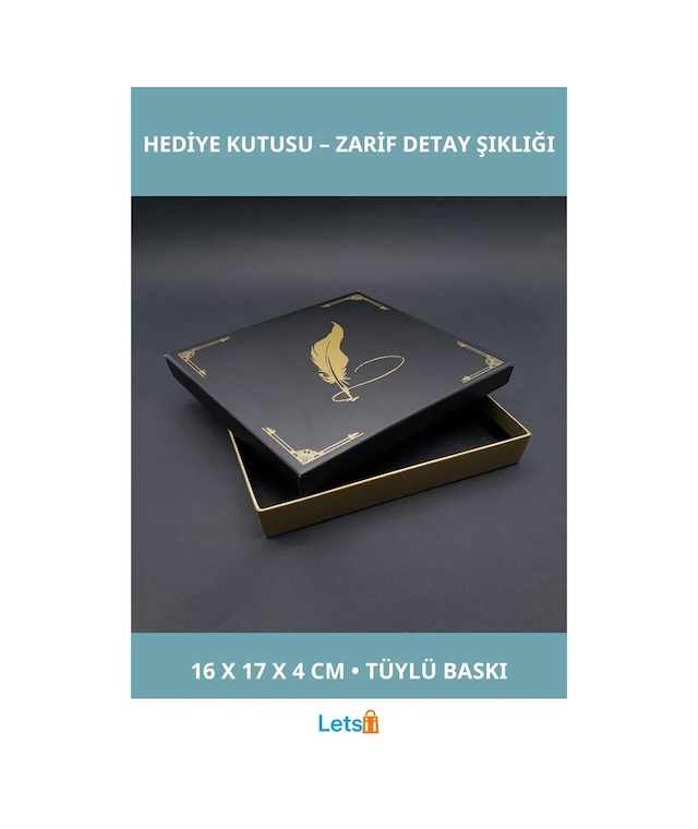 Tüylü Kalem Tasarımlı Dekoratif Hediye Kutusu 16x17 Cm