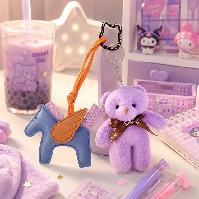 Ers Sevimli Peluş Ayıcık & Kanatlı At Charm Anahtarlık Seti