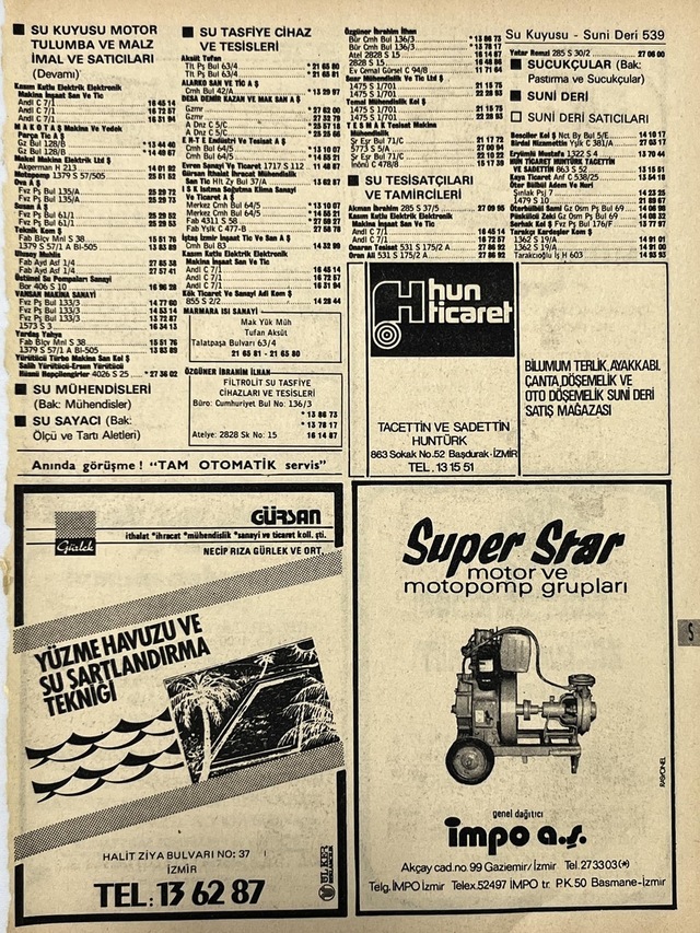İzmir 1982-1983 Meslek Reklam İlanı Efemera S539 Teşhir Ürün