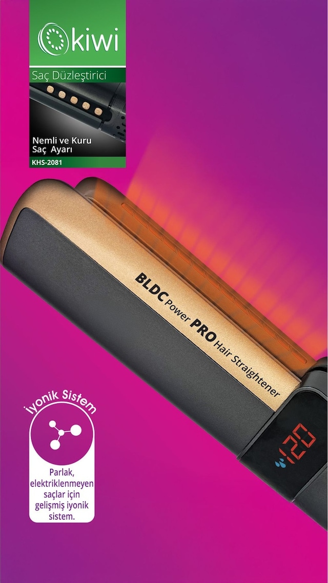Kiwi Khs-2081 Nemli ve Kuru Fonksiyonlu Dijital Göstergeli BLDC Motor Fön Çekme ve Saç Düzleştirici