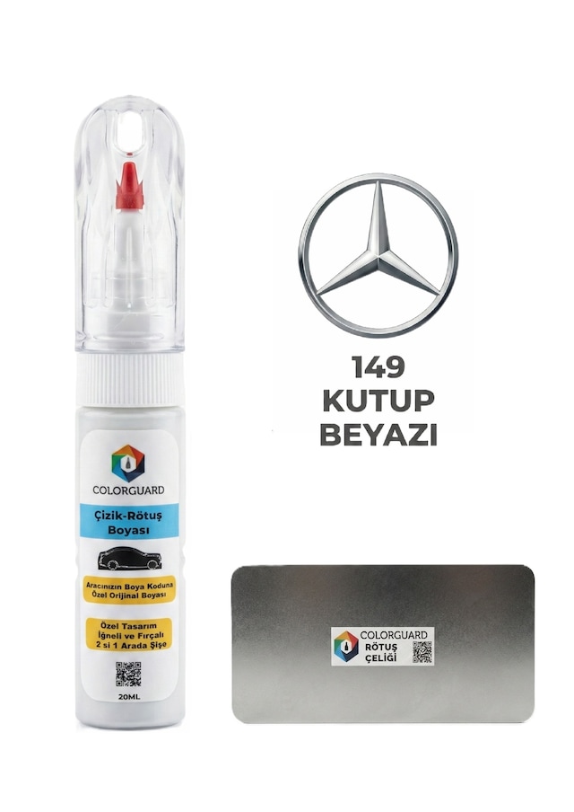 Mercedes-benz 149 Kutup Beyazı İğneli Ve Fırçalı Özel Tasarım Şişe Rötuş Boyası Ve Profesyonel Rötuş Çeliği Seti