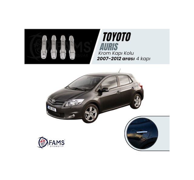 Toyota Uyumlu Auris Krom Kapı Kolu Seti 4 Kapı 2007-2012 Paslanmaz Çelik