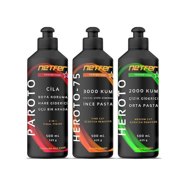 Netfer 3'lü İnce Orta Pasta Cila Set - 3x500 Ml