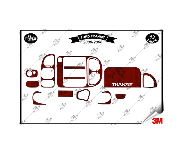 Ford Transit 2000-2006 Torpido Konsol Trim Göğüs Maun Kaplama Set 13 Parça Maun