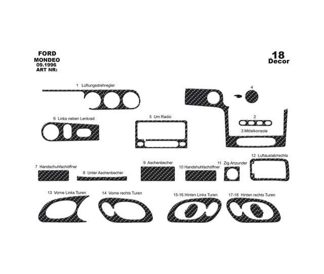 Ford Mondeo 1996-2000 Konsol - Torpido Kaplama Karbon