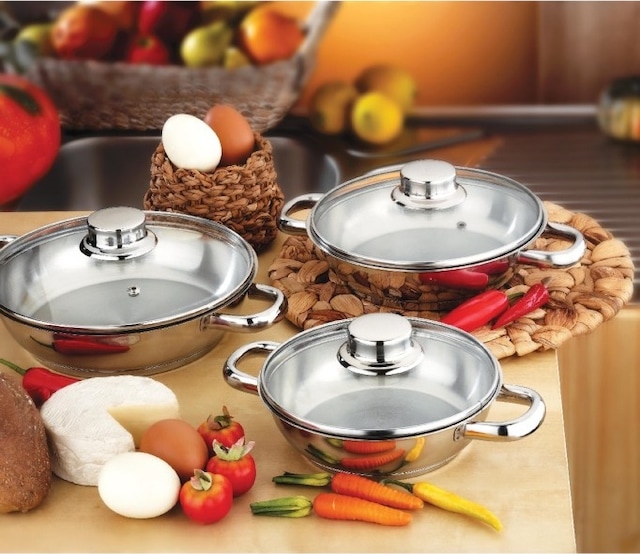Gülsan Dide 6 Parça Paslanmaz Çelik Omlet Set Cam Kapak 16-18-20cm Inox
