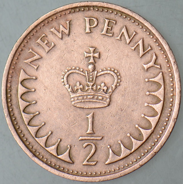 Birleşik Krallık Yarım Penny 1971 Kraliçe Iı. Elizabeth. İngiltere 17,14 Mm. 49371827