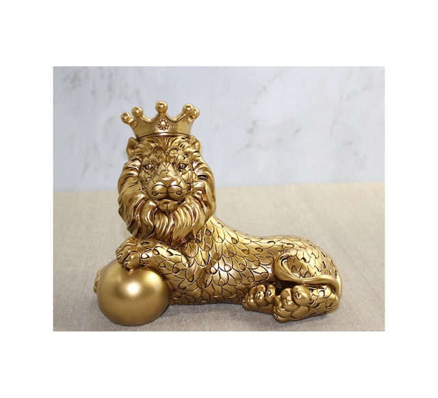 5 Adet Polyester Dekoratif Taçlı Aslan Figürü Ev Ve Ofis Dekoru, Masaüstü Süs, Polyester Heykel, Crowned Lion Ornament