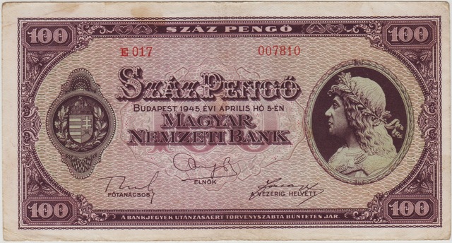 Macaristan 100 Pengö 1945 Buda Kalesi Görselli. Çok Temiz.