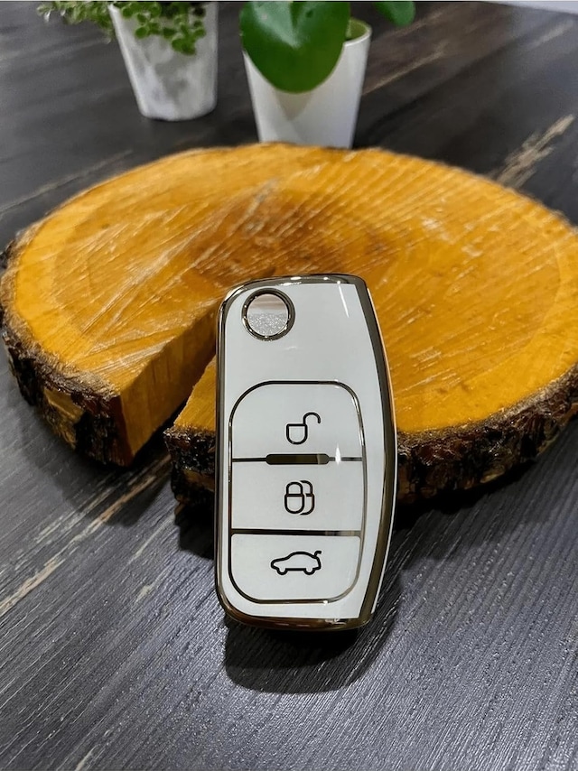 Autohan Keys Ford Focus, Fiesta, Mondeo, C-max, Courier Araç Kumanda Kılıfı Beyaz-altın