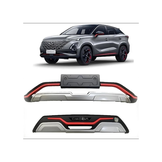 Autogp Chery Omoda 5 Ön Ve Arka Tampon Koruma Difüzör Plastik Kırmızı Detaylı 2022+ Agp-bg-chr-171723