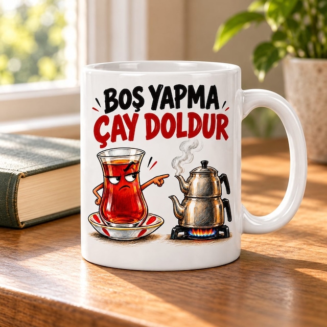 Boş Yapma Saati Tasarımlı Porselen Kupa - Model 715