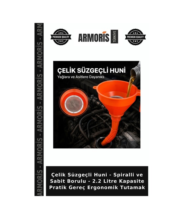 Çelik Süzgeçli Huni - Spiralli Ve Sabit Borulu - 2.2 Litre Kapasite Pratik Gereç Ergonomik Tutamak