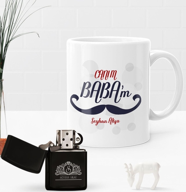 Kişiye Özel Canım Babam Benzinli Çakmak ve Kupa Seti-10