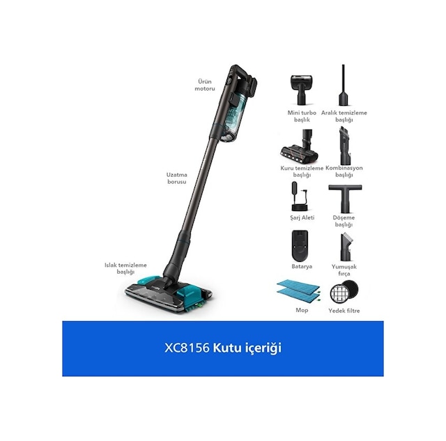Philips Aqua 8000 Serisi  XC8156/10 Islak Kuru Şarjlı Dikey Süpürge