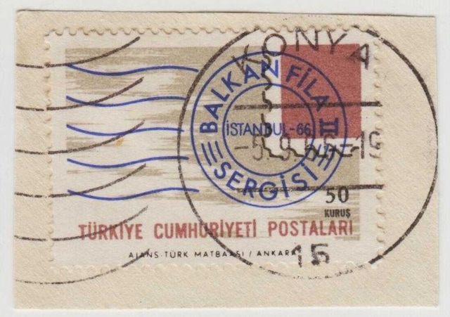 Konya 1966 Damgalı Mektup Zarfından Kesilmiş Balkanfila Iı Sergisi Temalı. Teşhir Ürün