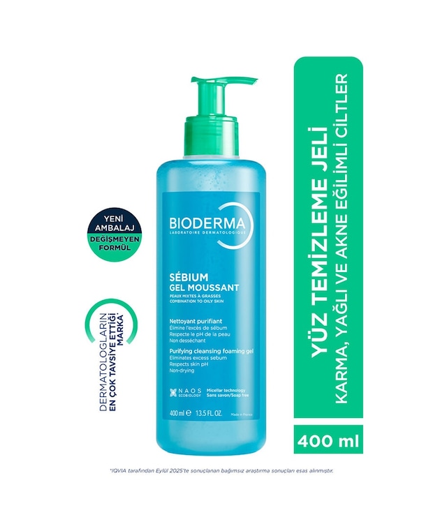 Bioderma Sebium Foaming Gel Karma, Yağlı ve Akneye Eğilimli Ciltler için Yüz Temizleme Jeli 400 ml