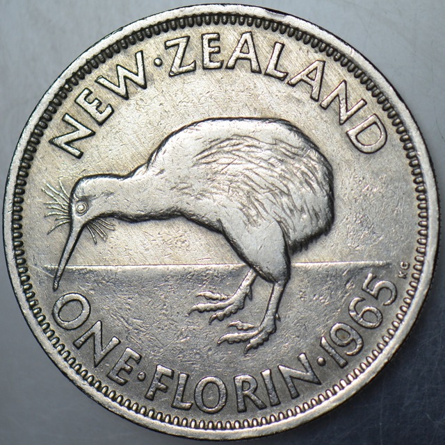 Yeni Zelanda 1 Florin 1965 Kraliçe Iı. Elizabeth-kiwi 28,58 Mm.