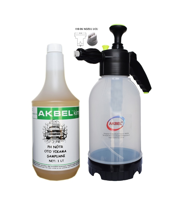 Akbel Köpük Yapan Basınçlı Pompa 2 Lt Ph Nötr Oto Şampuanı 1 Lt