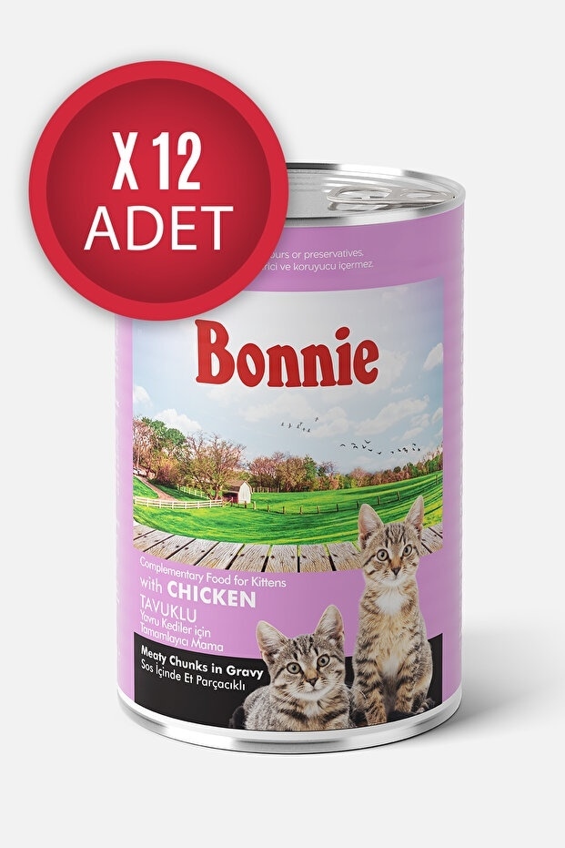 Bonnie Tavuklu Sos İçinde Et Parçacıklı Yavru Kedi Konservesi 12 x 400 G