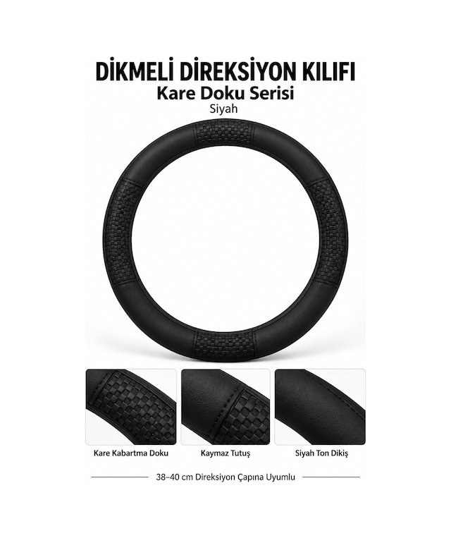 Trobus Bmw X7 2019-2025 Uyumlu Dikmeli Direksiyon Kılıfı Kare Doku Siyah