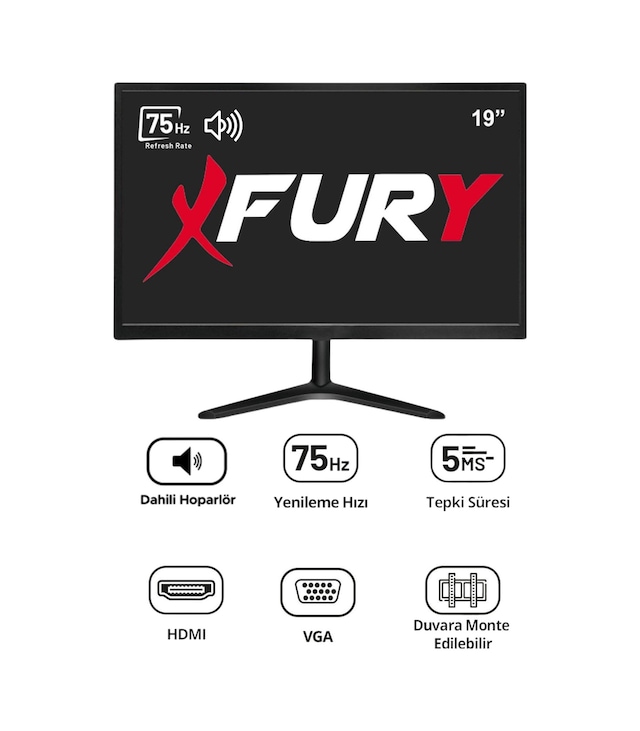 Fury 19" Geniş Ekran 75 Hz 5ms Dahili Hoparlör Sesli Led Monitör
