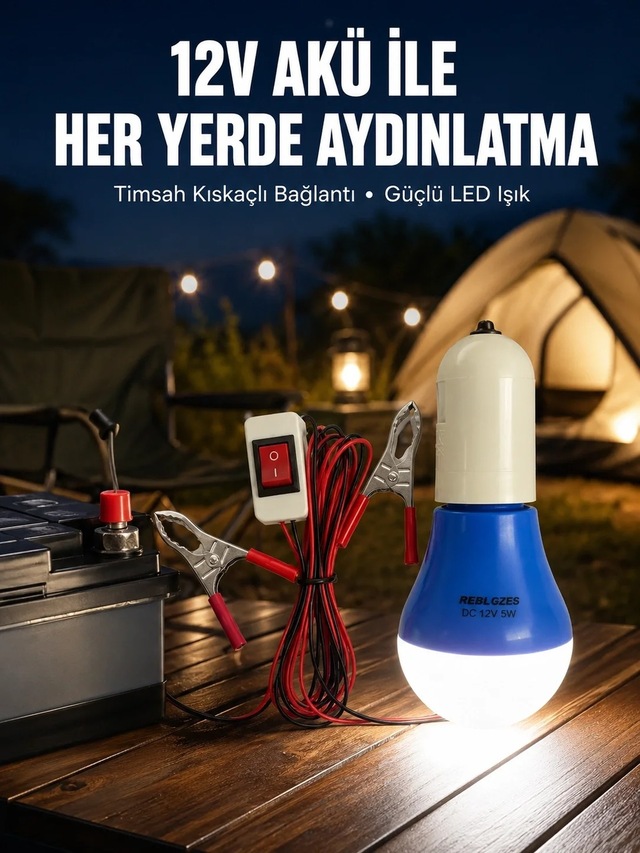 Ers 12v Led Ampul Timsah Kıskaçlı Taşınabilir Aydınlatma