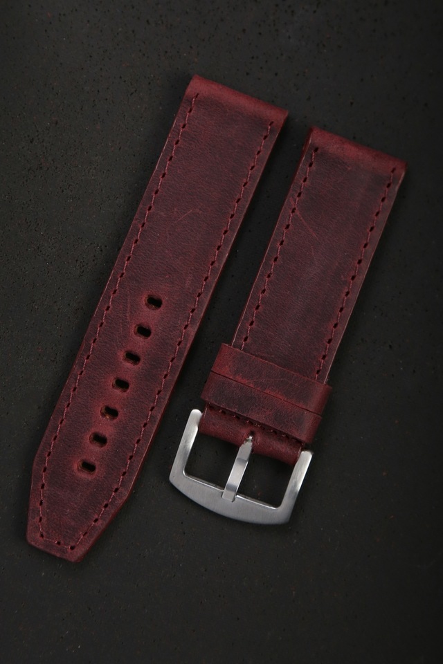 Hakiki Deri 24mm Akıllı Pimli Saat Kordonu Beyaz - Bordo