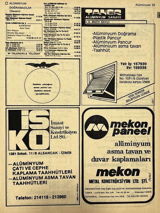İzmir 1982-1983 Meslek Reklam İlanı Efemera S25 Teşhir Ürün