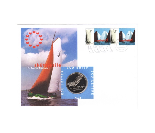 Hollanda 1 Ecu 1997 Waterland-yelkenli. Pullu İlk Gün Zarfı İçinde Bilgi Kartıyla. Çil Kondisyon.