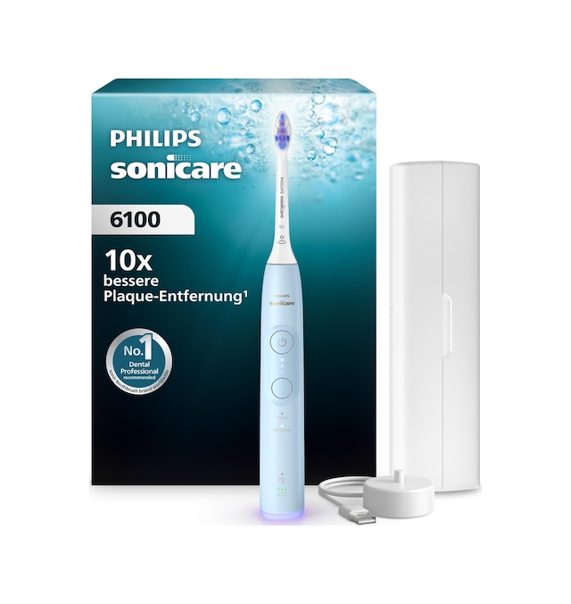 Philips Sonicare 6100 Elektrikli Diş Fırçası, 2 Fırçalama Moduna, 3 Yoğunluk Seviyesine, Basınç Kontrolüne Sahip Sonik Diş Fırçası, Easystart, Smartimer, Brushpacer, Açık Mavi, Model Hx7406/02 Yeni Teknoloji