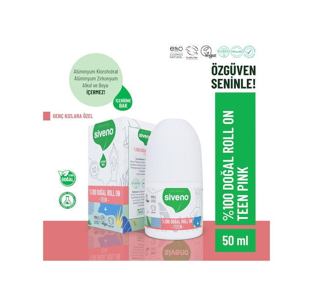 Siveno %100 Doğal Roll On Teen Girl Genç Kız Deodorant Ter Kokusu Önleyici Bitkisel Leke Bırakmayan Vegan 50 ML