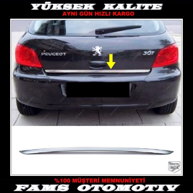 Peugeot 307 Hb Krom Bagaj Alt Çıtası 2000 Üzeri P.Çelik